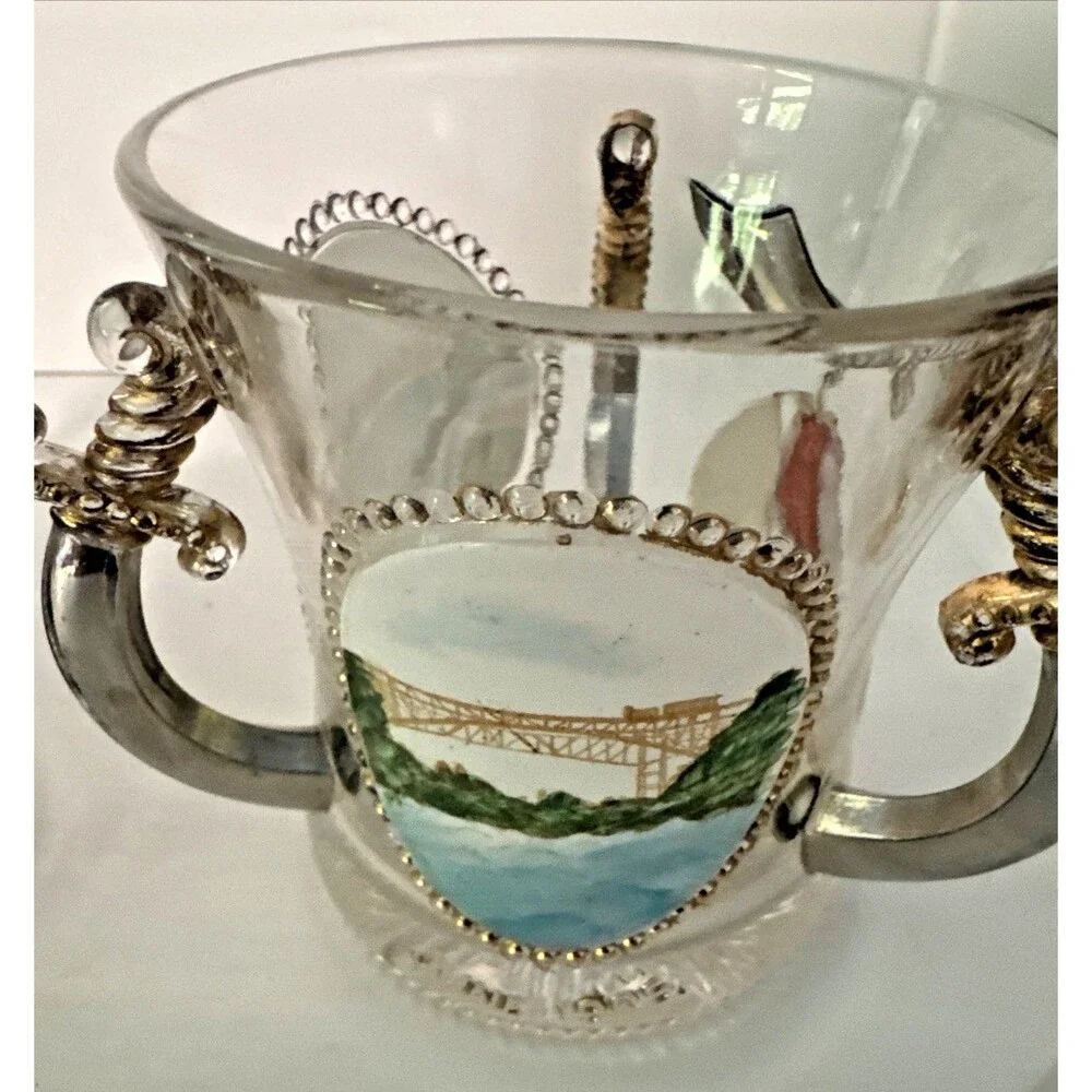 Pittsburgh Syria Shriners 4 Handled Glass Mug 1905 Souvenir Niagara Falls Swords